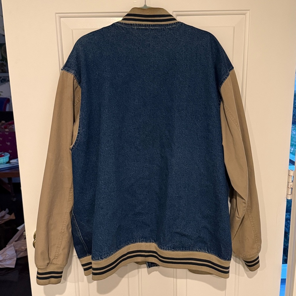 Vintage Canyon Ridge Denim and Khaki Two-Tone Varsity Bomber Jacket 2XL Tall - Picture 6 of 12